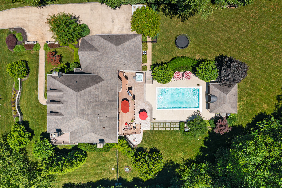 aerial home with pool