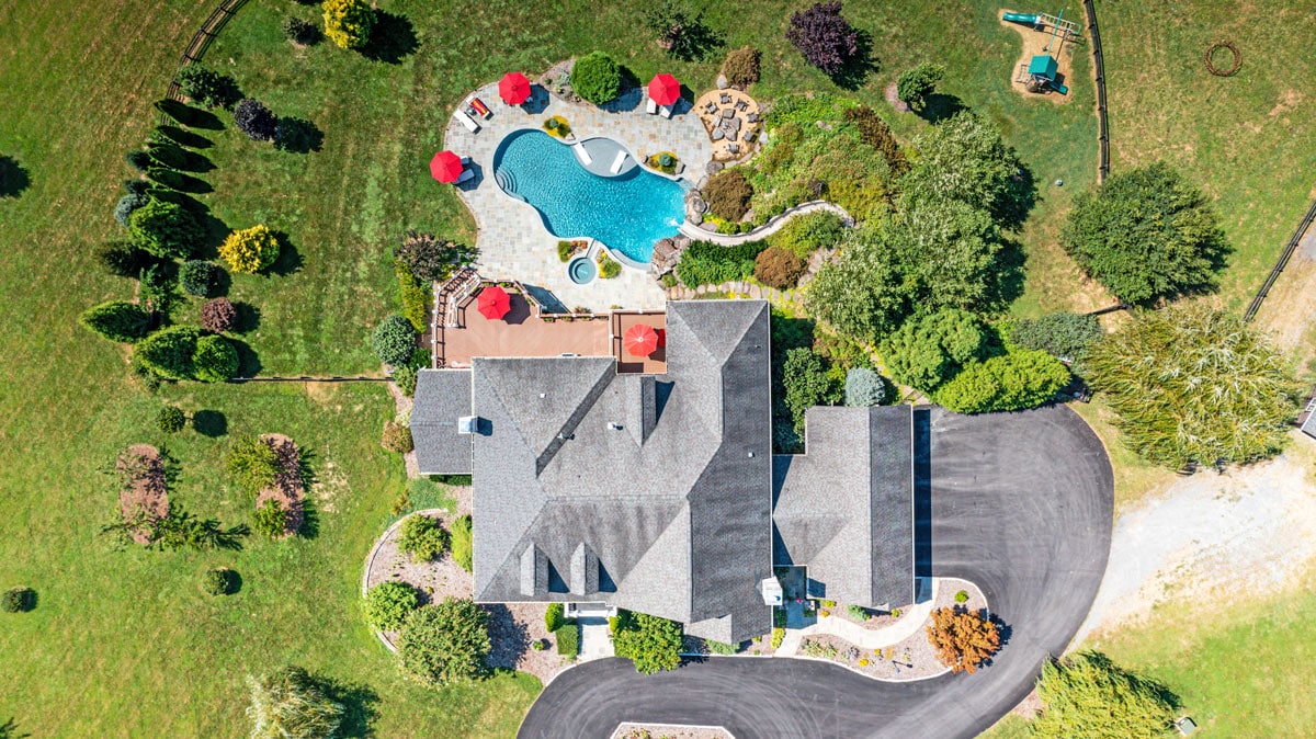 aerial home with pool