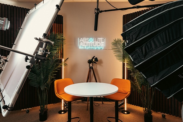 video studio setup black and white