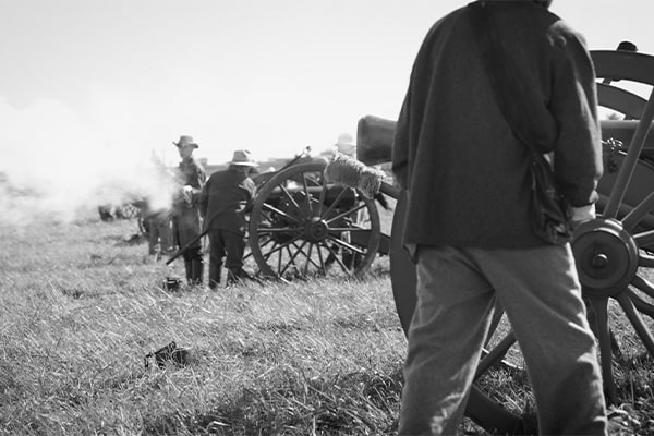 war reenactment with cannons