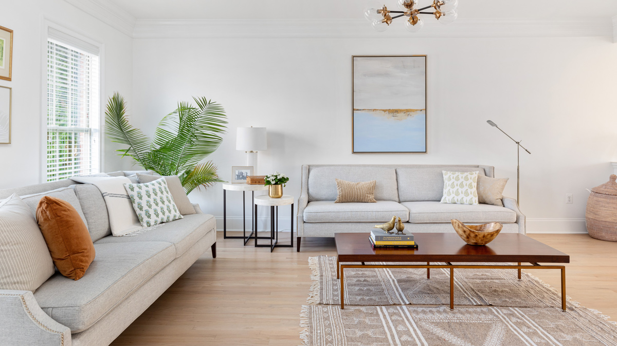 living room with beachy boho decor