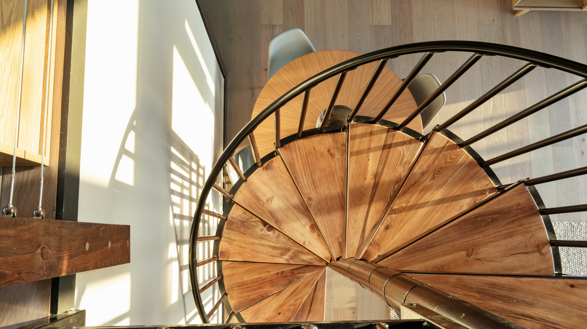 overhead view of spiral staircase